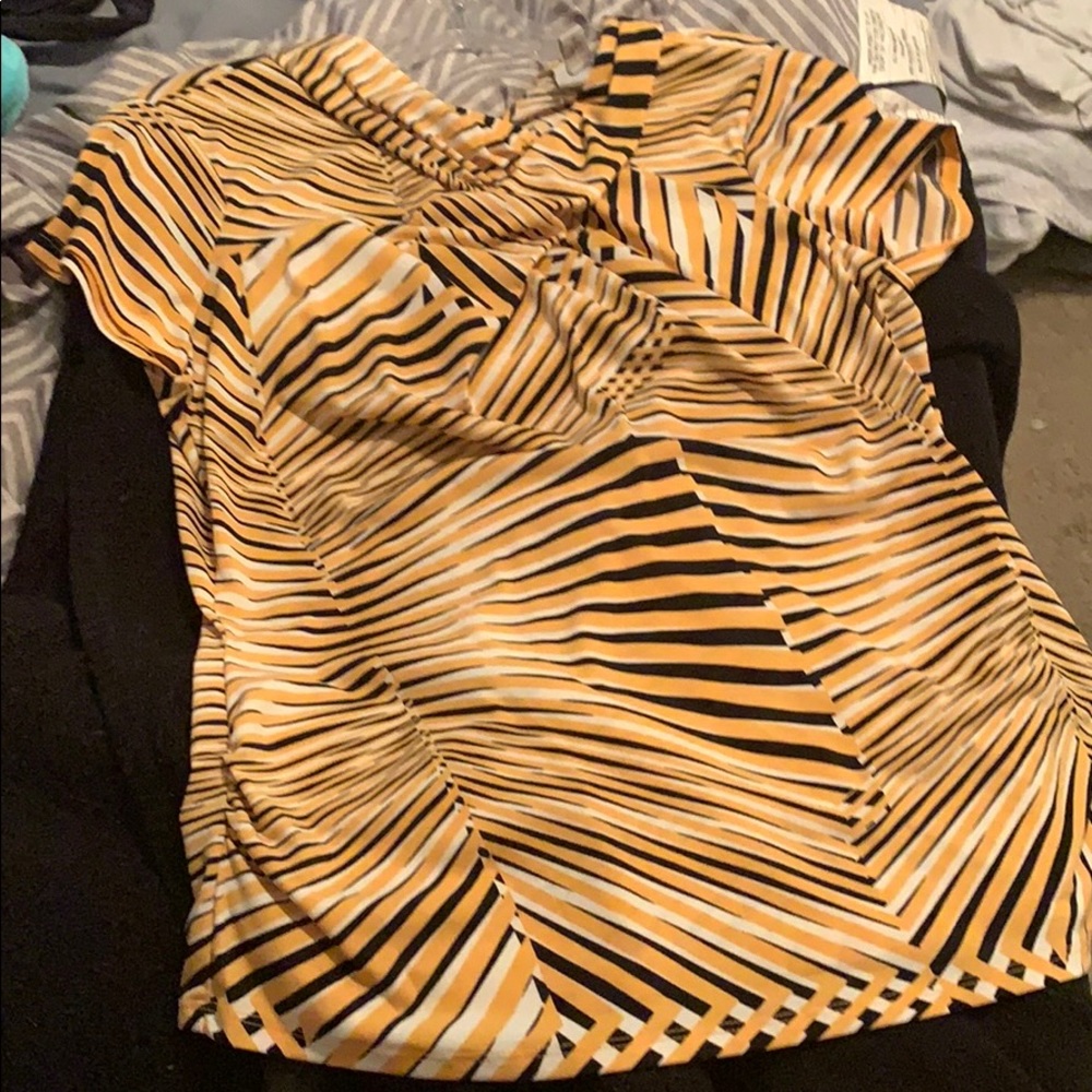 Mustard and black blouse